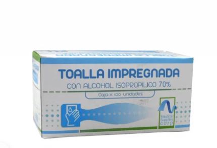 Toallitas de alcohol isopropílico 70% Alcomed caja de 100 unidades