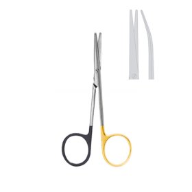 TIJERA LEXER BABY FINA CURVA EN TUNGSTENO CON SUPER CORTE, ANILLAS DORADA Y NEGRA.