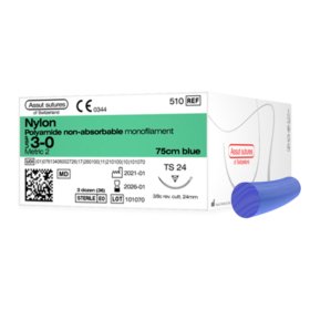 NYLON  10/0 DOBLE AGUJA ESPATULADA 3/8 CIRCULO DE 6,2 MM 2xTSP7 HEBRA DE 30 CM REF: 586660
