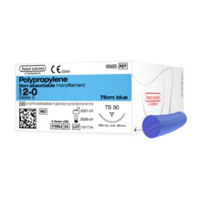 POLIPROPILENO AZUL MONOFILAMENTO 5/0 CON AGUJA CORTANTE 3/8 DE CIRCULO DE 19 MM TS-19 HEBRA DE 45 CM