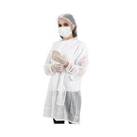 BATA BLANCA INDUSTRAL CON MANGA,  PUNO  RESORTAD0 - PARA VISITA DE LABORATORIO -  27 GR