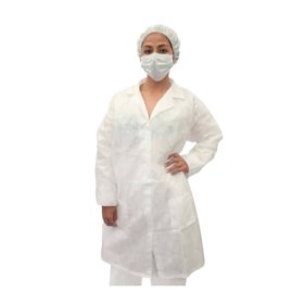 BATA INDUSTRIAL BLANCA CON CUELLO CAMISERO, 2 BOLSILLOS, CIERRE DELANTERO, MANGA CON PUNO RESORTADO - PARA LABORATORIO - 27 GRS
