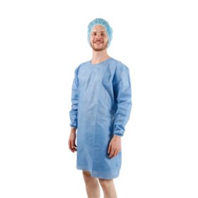 BATON CIRUJANO DSECHABLE MANGA LARGA Y EPUÑO RESORTADO EN ALGODO -  25 GRS -  AZUL MEDICO