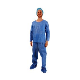 PIJAMA ESPECIAL (BLUSA MANGA LARGA Y PANTALON) DESECHABLE - USO MEDICO -  TALLA :  L - 25 GRS  - AZUL MEDICO