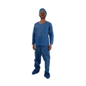 PIJAMA ESPECIAL (BLUSA MANGA LARGA Y PANTALON)  DESECHABLE - USO MEDICO - TALLA : XXL - 25 GRS - AZUL MEDICO